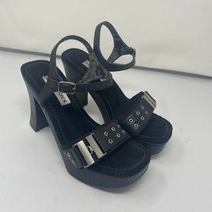 Vintage Steve Madden Black wood Bratz platform Y2K chunky sandal heels Size 7